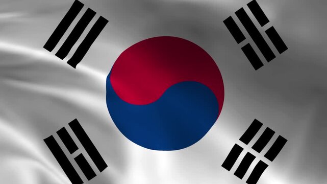 Waving South Korean flag Taegeuk symbol and trigrams national symbol of Korea for patriotic concepts and design