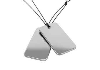 Fototapeta premium Shiny metal dog tag necklace pendants on black cords isolated on transparent background