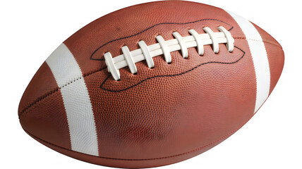 American football on white background, brown leather sports equipment