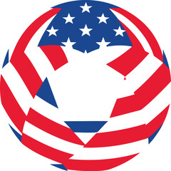 Obraz premium Happy Independence day sign with stars, petards and american flag. 4th of July, United Stated independence day. Template design for poster, banner, flyer, greeting card. Vector illustration 