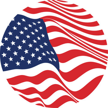 Happy Independence day sign with stars, petards and american flag. 4th of July, United Stated independence day. Template design for poster, banner, flyer, greeting card. Vector illustration
