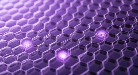 Fototapeta premium Artistic depiction of hexagonal crystal cells in macro detail with violet glow representing gemstone authenticity