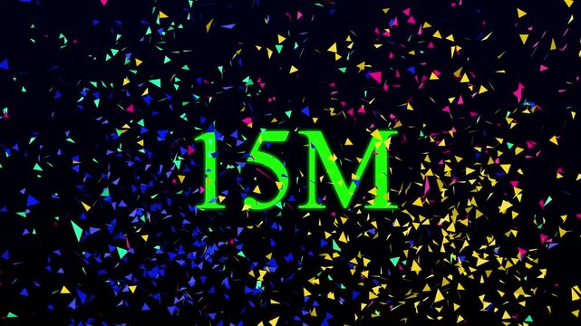 Number 15M Neon Futuristic Effect,The animated 15M neon text effect motion video Glowing neon light 15M followers subscribers celebration text animation and congratulations for 15m on black background