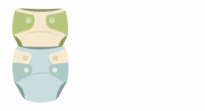 Stacked cloth diaper illustration in gentle pastel shades for eco friendly baby care. Cloth diaper design features snap closures, indicating modern reusable options.