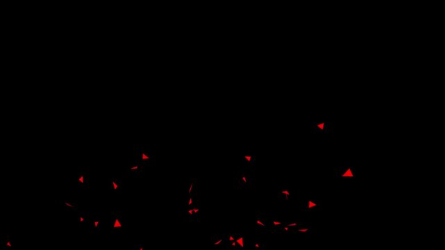 red confetti explosion and floating particles on black background