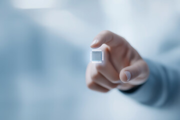 Hand Holding Microchip Cybersecurity Technology Concept