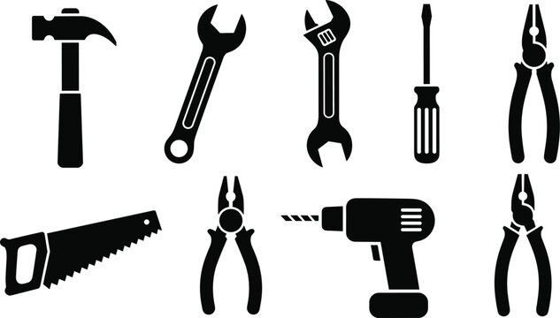 Professional construction hand tools vector set in flat design style for hardware store and home repair DIY concepts