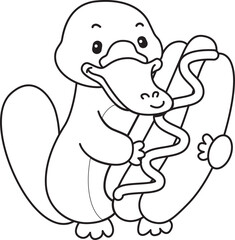 Coloring pages of Cute set of platypus sticker with activity. Outline of platypus 