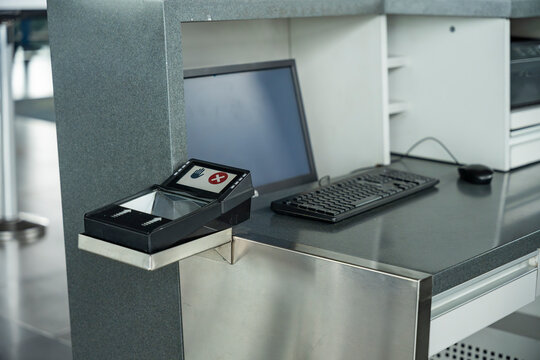 Airport security checkpoint equipment setup