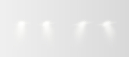 Realistic car headlights. Train moving effect, vector bright lights on transparent background png.