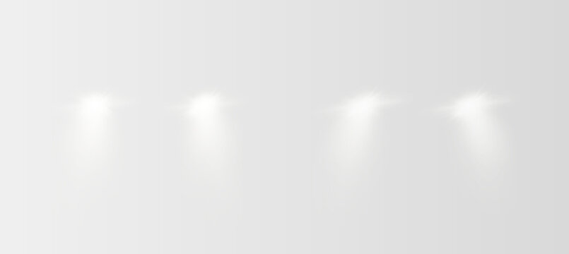 Realistic car headlights. Train moving effect, vector bright lights on transparent background png.
