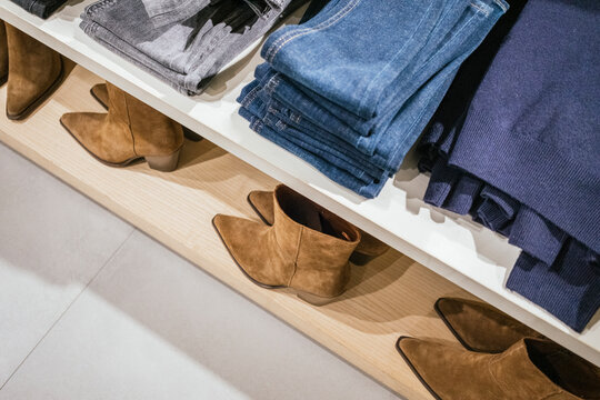 Fashion apparel display in modern retail store