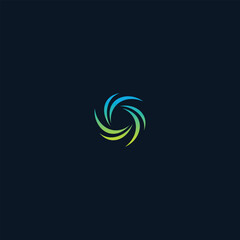 Obraz premium Abstract swirling logo design with vibrant blue and green colors on dark background.