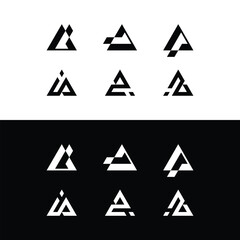 Geometric triangle logo design variations in black and white.