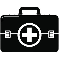 Obraz premium Black first aid kit with a white cross symbol on the front