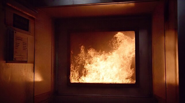 Industrial furnace burning with intense fire and high heat