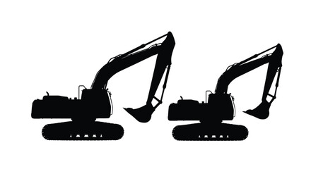 Two black excavators are depicted in a striking outline silhouette © Abir