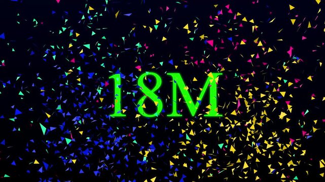 Number 18M Neon Futuristic Effect,The animated 18M neon text effect motion video Glowing neon light 18M followers subscribers celebration text animation and congratulations for 18m on black background