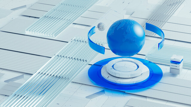 3D Earth model on a technological abstract background with geometry