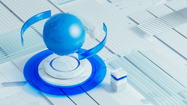 3D Earth model on a technological abstract background with geometry