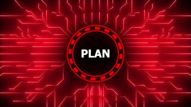 Animated digital graphic illustrating strategic plan with technological circuitry on black background. 4k animation motion graphics video