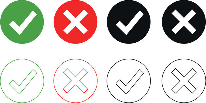 Checkmark and cross icons in various colors and outlines
