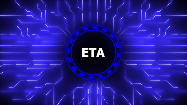 Animated ETA concept with business finance and technology icons. Digital Data moving on Circuit Board and CPU . Computer Processing and organizing data.4k animation motion video.