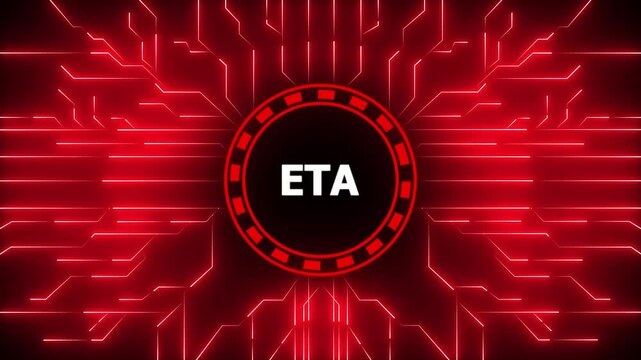Animated ETA concept with business finance and technology icons. Digital Data moving on Circuit Board and CPU . Computer Processing and organizing data.4k animation motion video.