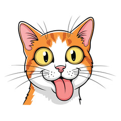 Obraz premium A cartoon cat's face with tongue out and wide eyes looking directly at the viewer with a playful expression