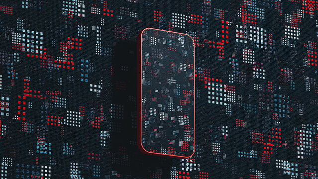 Hand holds mobile device against textured wall surface