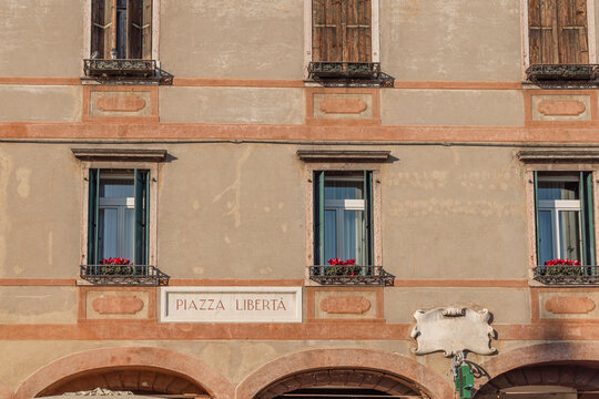 Charming facade of Piazza Liberta in Bassano del Grappa