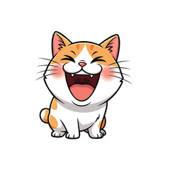 Obraz premium A cartoon cat with orange and white fur laughing happily, illustration of a joyful pet.