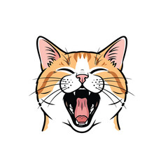 Obraz premium A cartoon cat's face displaying a joyful expression with eyes closed and mouth open wide