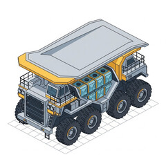 3D rendering of a large mining dump truck with visible internal components. © Wayu
