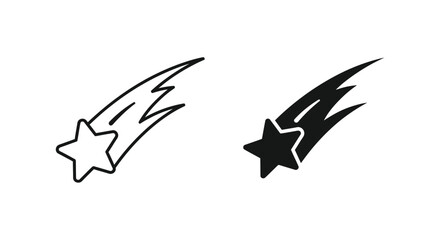 Two shooting star icons one white and one black in outline silhouette © mst