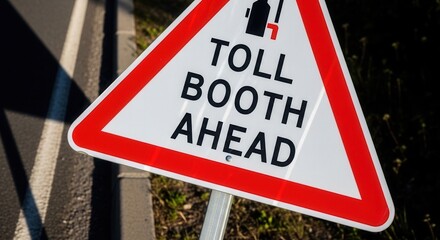 Warning Sign Indicating Toll Booths Ahead On The Roadway for Drivers Paying Fees