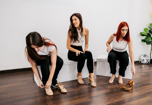 Preparing for ballet class at the studio