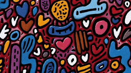 Obraz premium Colorful Doodle Pattern with Playful Shapes and Vibrant Background Elements