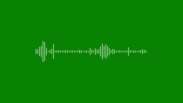 Audio visualizer animation, white waveform spectrum line, music equalizer bars motion graphic, digital sound wave frequency display, podcast audio signal animation isolated on green screen background 