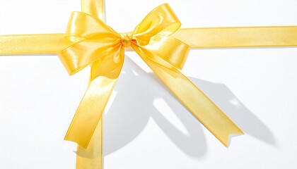 Fototapeta premium Bright Yellow Satin Ribbon Bow on White Background