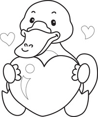 Fototapeta premium Coloring pages of Cute set of platypus sticker with activity. Outline of platypus 