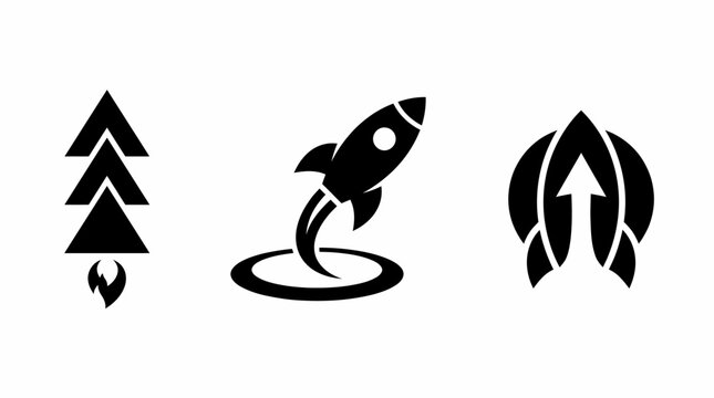 Black logos with arrow and rocket.