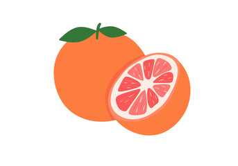 Fototapeta premium Flat grapefruit vector illustration. Pink citrus fruit slice icon isolated on white background.