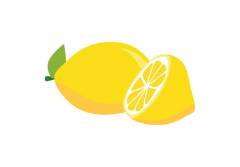Flat lemon vector illustration. Yellow sour citrus fruit icon isolated on white background.