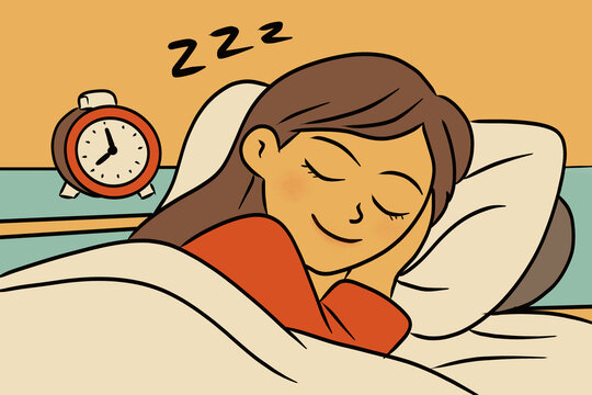 Woman sleeping peacefully in cozy bedroom illustration