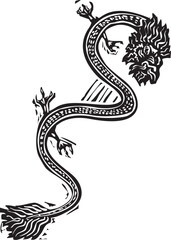 Fototapeta premium Woodcut style Chinese dragon