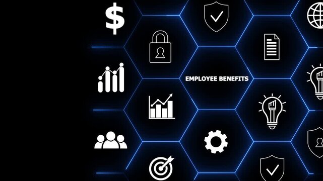 Employee benefits concept.Indirect and non-cash compensation paid to employees offered to attract and retain employees.Fringe benefits for employee engagement.Insurance, paid vacation,office perks.4k