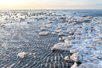 frozen Wadden Sea in Cuxhaven, Germany