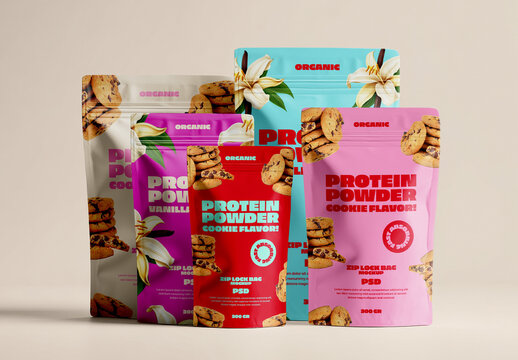 Organic Protein Powder Pouch Packaging Mockup Set