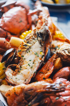 Gourmet seafood platter with crab and shellfish